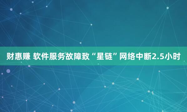 财惠赚 软件服务故障致“星链”网络中断2.5小时