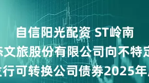 自信阳光配资 ST岭南: 岭南生态文旅股份有限公司向不特定对象发行可转换公司债券2025年度第四十一次临时受托管理事务报告