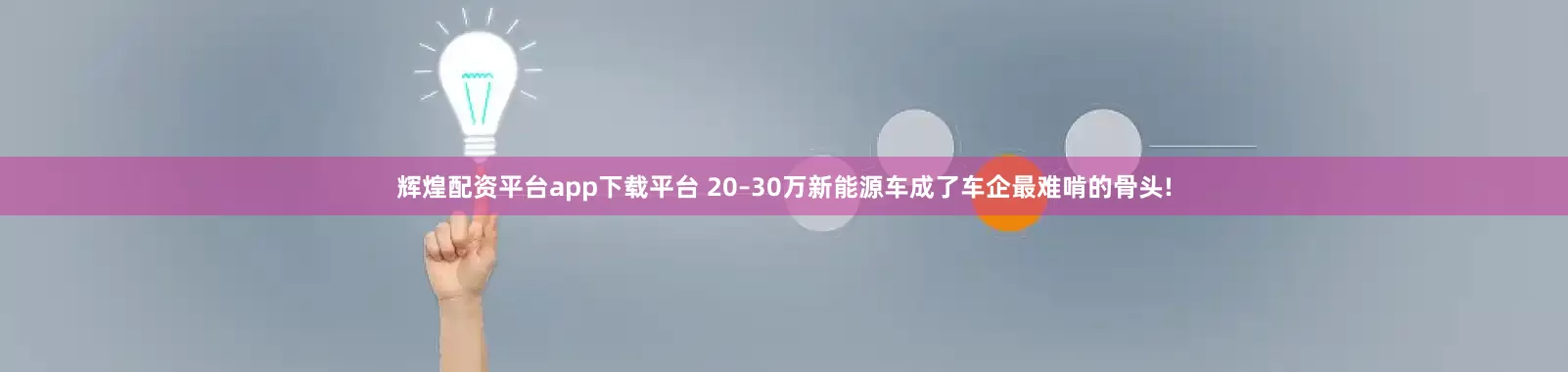 辉煌配资平台app下载平台 20–30万新能源车成了车企最难啃的骨头!